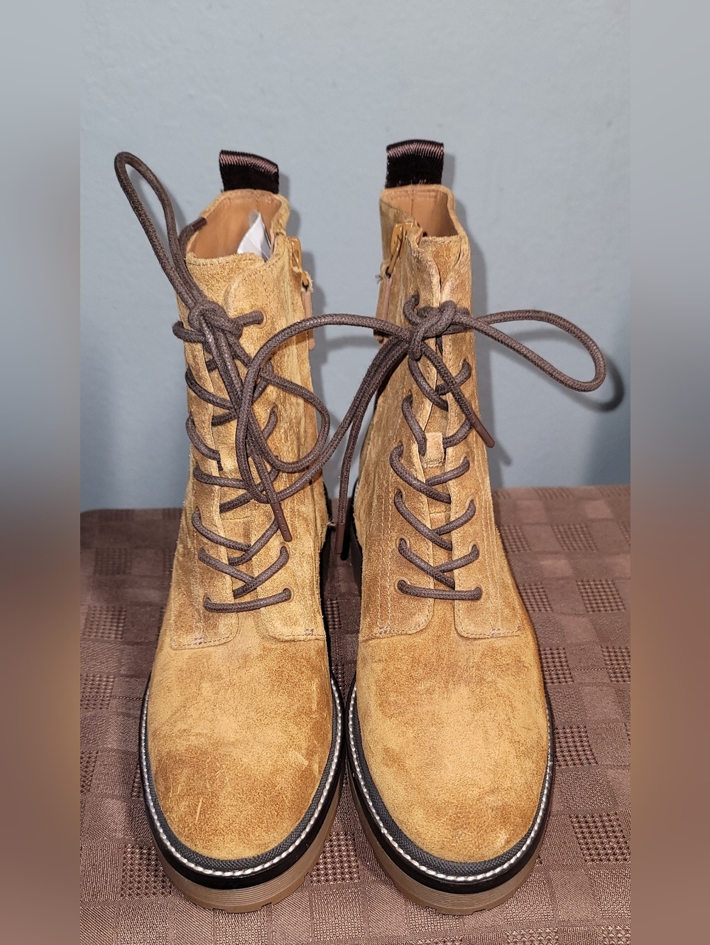 Tory Burch Tan Suede Lace-Up Ankle Boots.  New Without Tags. Never Used.